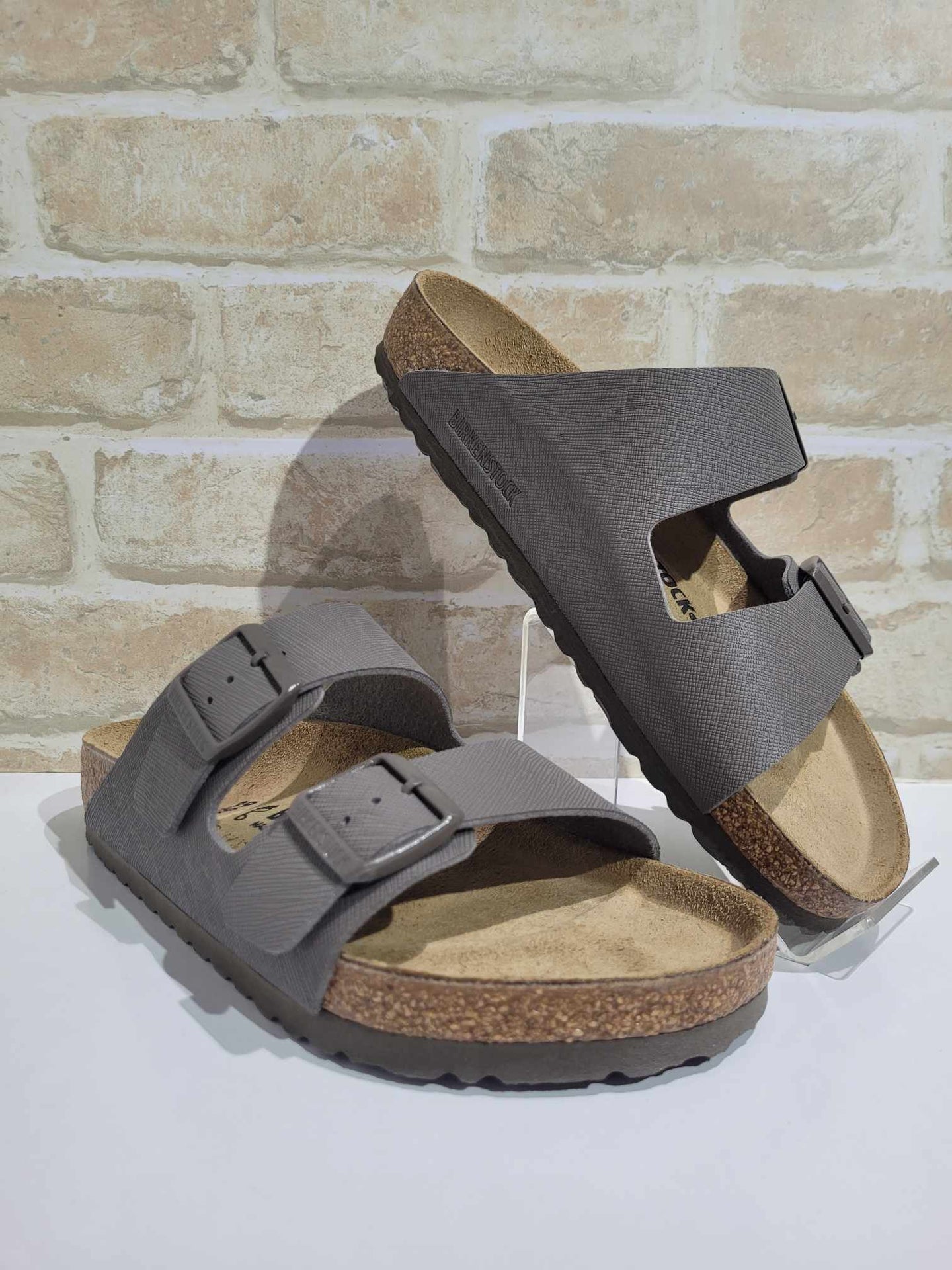 Arizona Saffiano Concrete Grey Birko Regular by Birkenstock